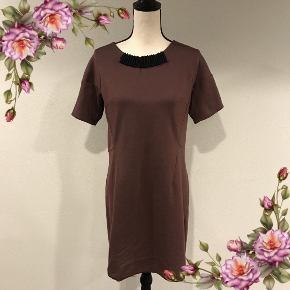 Dark maroon color short sleeve dress